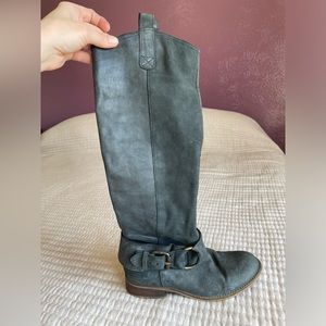 Black Leather Steve Madden Knee High Riding Boho Slouch Boots. Removable buckle